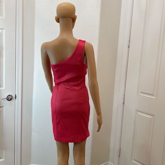 Mystic Dress Size Small Pink Coral One Shoulder Ruffle Mini Poly Nylon Spandex - Picture 7 of 9